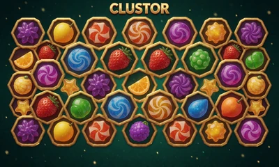 Cluster-Pays-Slot mit Wabenraster und bunten Symbolen im WildRobin Casino