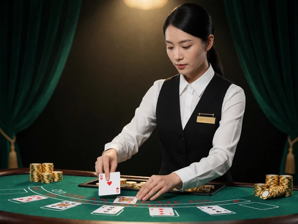 Croupier teilt Karten am gr&uuml;nen Blackjack-Tisch im WildRobin Live Casino